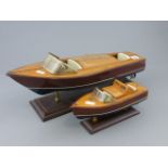 Two Scratch Built Wooden Models of Motorboats