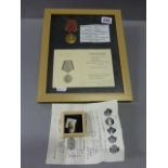 Framed and Mounted World War II Veteran Russian Medal awarded to Grinjko G.A together with