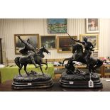 Pair of Victorian Spelter Figures of Knights on Horseback (a/f)