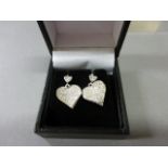 Pair of Silver and CZ Heart Shaped Earrings