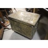 Brass Embossed Coal Box with Flemish Scene Decoration