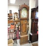 19th century Framed Mahogany Longcase Clock, the arched painted face marked Sherbourne, Shepton with