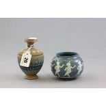 Doulton Lambeth Stobeware Blue Glazed Small Pot and a Doulton Silicon vase