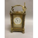 19th century Art Nouveau Gilt Brass Cased Repeating Carriage Clock, the enamel dial marked