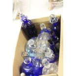 Twelve Glass Scent Bottles including some Blue Glass, some with Silver Overlay plus a Blue Glass