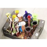 Box of Murano Style and Art Glass Coloured Vases