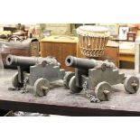 Pair of Vintage Signal Cannon on Wheeled Carriage (non-firing, decorative only)