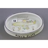 Shelley Mabel Lucie Attwell Oval Baby Dish with Aeroplane Decoration