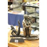 Bronzed Figure of Two Lovers and a Figure of Girl