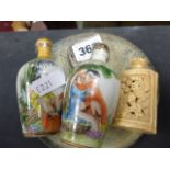 Chinese Soapstone Seal, Oriental Mirror, Two Erotic Perfume Bottles and Bone Perfume Bottle