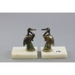 Pair of French Art Deco Cast Metal Herons on Marble Bases