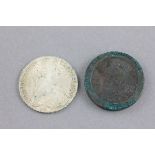 Silver Thaler coin and a Georgian Cartwheel 2 pence