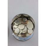 Tin of mixed world & UK coins including silver