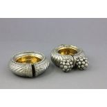 Two African White Metal Bowls with Gilt Brass Liners formed from African Ankle Bracelets