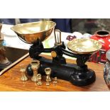 Cast Iron 'Libra' Kitchen Scales with Brass Pans and Brass Weights