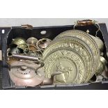 Quantity of Copper and Brassware including 19th century Copper Kettle, Brass Relief Plates, Two