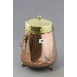 Copper and Brass French Workers Food Carrier on three claw feet