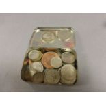 Tin of Mixed Coins including Silver Half Crown 1894