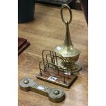 Edwardian Brass Letter Rack together with Two Antique Brass Doorstops