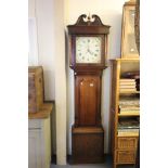 19th century Mahogany and Oak Longcase Clock, the painted face marked 'W Bellam, Broughton' with