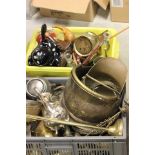 Box of Mixed Metalware including a Brass Coal Bucket together with a Box of Mixed Items including