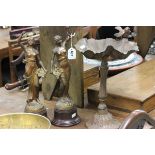 Pair of Art Deco Spelter Figures and a Contemporary Metal Bird Bath