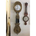 French Comtoise Weight Driven Pressed Brass Hanging Wall Clock, the white enamel face marked '