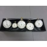 Four Silver Pocket Watches and one other, all a/f, including Waltham and D.Fear of Bristol &