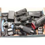 Tray of Camera Equipment including Olympus, Binoculars, Lens, etc