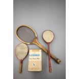 Vintage Slazenger tennis balls with six balls, vintage racket and two tennis table bats