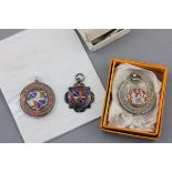 Pre-WWII Football medals; 3 x silver & enamel medals from Birmingham area works/commercial