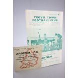 1971 Yeovil Town v Arsenal football programme with match ticket played 2nd January 1971 during