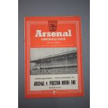 Postponed football programme - Arsenal v Preston North End 6th December 1952 in good condition