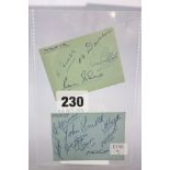 Football Autographs - Two autograph book pages containing 18 signatures from Torquay United