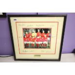 Framed & glazed England World Cup 1966 team pictures with 10 autographs in mount, missing Moore