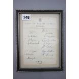 Cricket Autographs - Framed & glazed 1948/49 England Touring side of South Africa signed test list