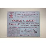Rugby Union - Ticket for the 1929 France v Wales International match played in Cardiff, excellent
