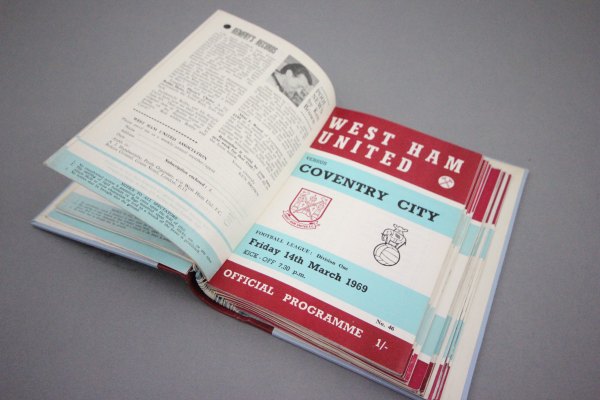 24 West Ham United 1968/69 home football programmes in official club binder with postponed match,