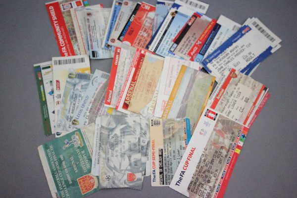 Over 50 football match tickets featuring Arsenal and Leeds