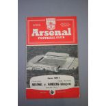 Postponed football programme - Arsenal v Glasgow Rangers 28th October 1958, gd with no writing