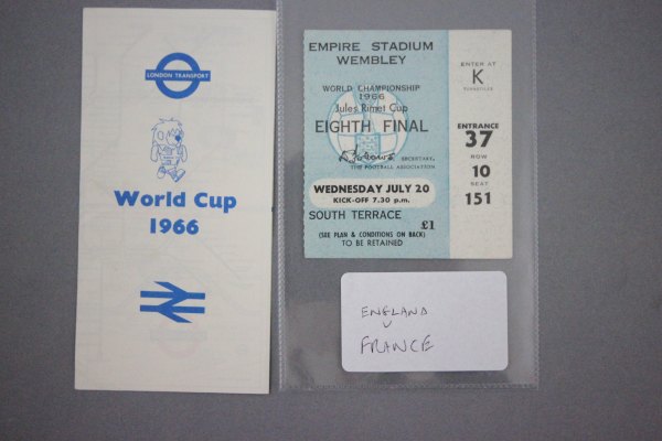 World Cup 1966 England v France match ticket played 20th July in excellent condition plus WC66 World