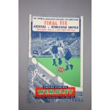 1952 FA Cup Final football programme Arsenal v Newcastle United played 3rd May 1952 gd with no