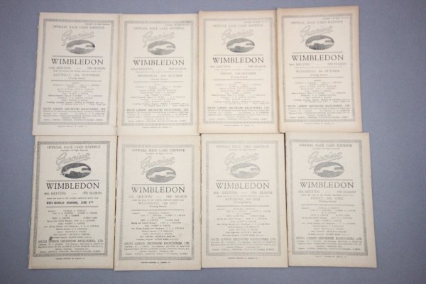 Eight Wimbledon Greyhound race cards including 1929 season x 4 and 1930 x 4 overall all vg with