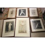 Six vintage framed & glazed Tennis pictures including Vanity Fair