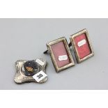 Square Pin Cushion with embossed Silver Mounts together with a Pair of Small Silver Photograph