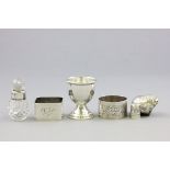Collection of Silver Items including, Thimble,  Glass Scent Bottle with Silver Collar,Silver