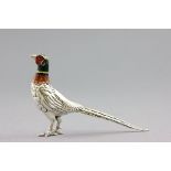 Silver and Enamel Model of a Pheasant, London Hallmark, 6cms high