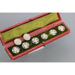 Cased Set of Six Art Nouveau Buttons, Lily design, Chester 1902 plus Two Other White Metal Buttons