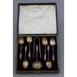 Cased Set of Six Silver Apostle Teaspoons with Fluted Bowls and Twisted Stems with Matching