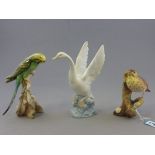 Crown Staffordshire Song Thrush, no. 278 by E J Bromley together with a Nao Swan and a Budgerigar